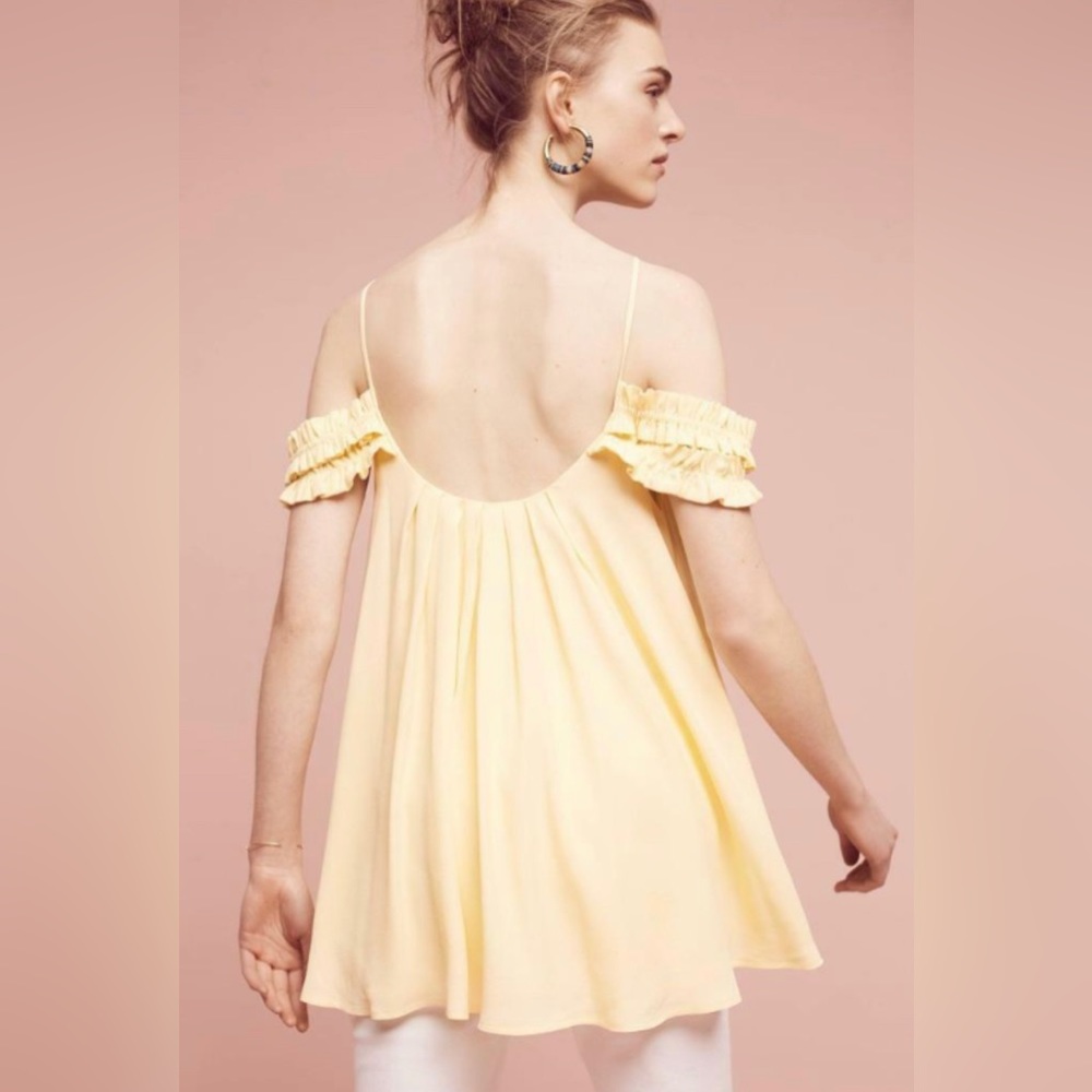 Maeve Anthropologie Pale Yellow Ruffle Top Large